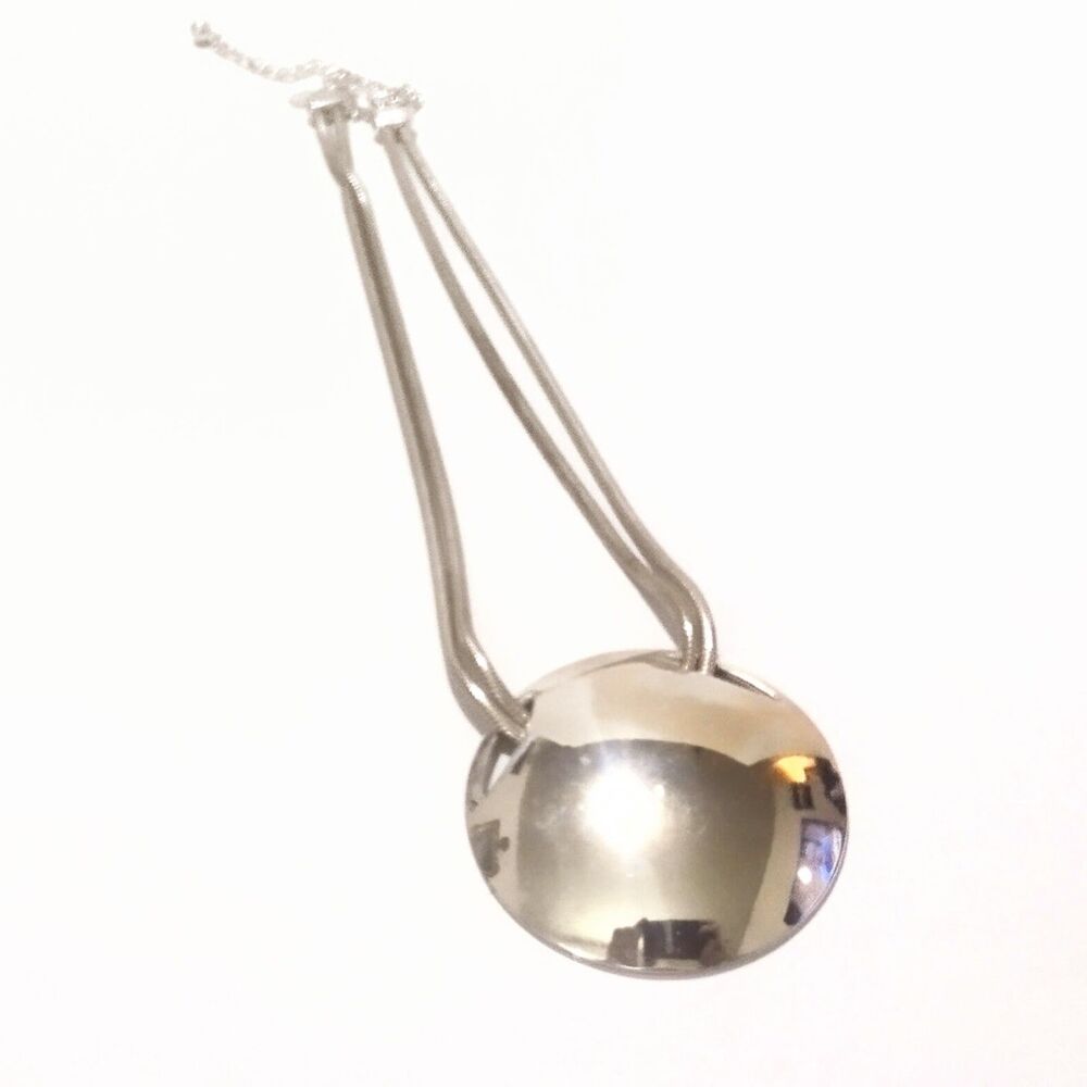 Chico's Silver Tone Large Dome Circle Pendant Statement Necklace 18" - Picture 4 of 8
